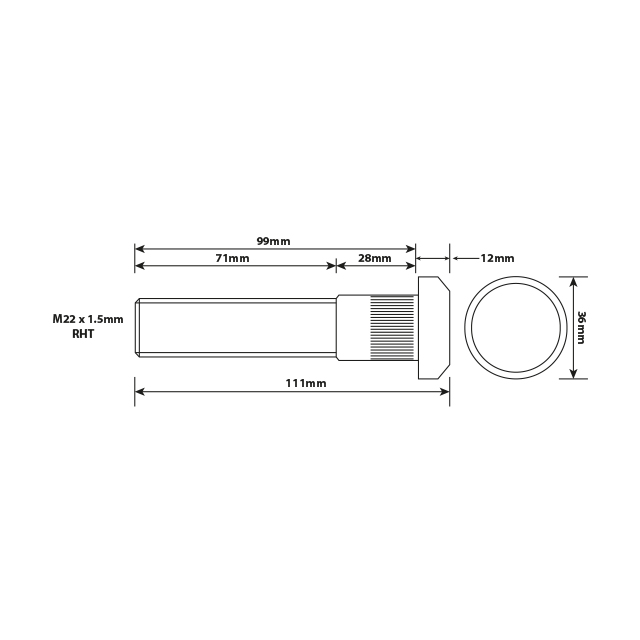 WHEEL STUD M22X1.5 RHT 99MM UH