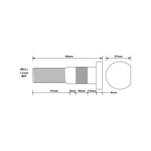 WHEEL STUD M22X1.5 RHT 87MM UH ISO SINGLE WHEEL
