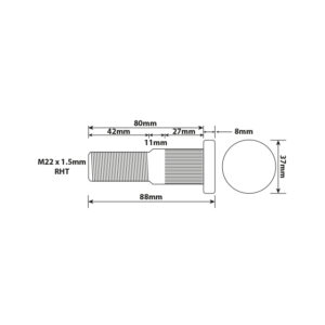 WHEEL STUD M22X1.5 ISO SINGLE 80MM UH