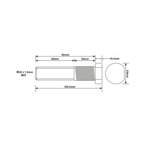WHEEL STUD M22X1.5 RHT 92MM UH
