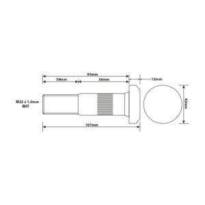 WHEEL STUD M22X1.5 RHT 95MM UH