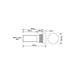 WHEEL STUD M20X1.5 RHT 60MM UH