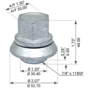 SLEEVED WHEEL NUT 7/8"-11BSF 50MM HIGH TO SUIT SCANIA