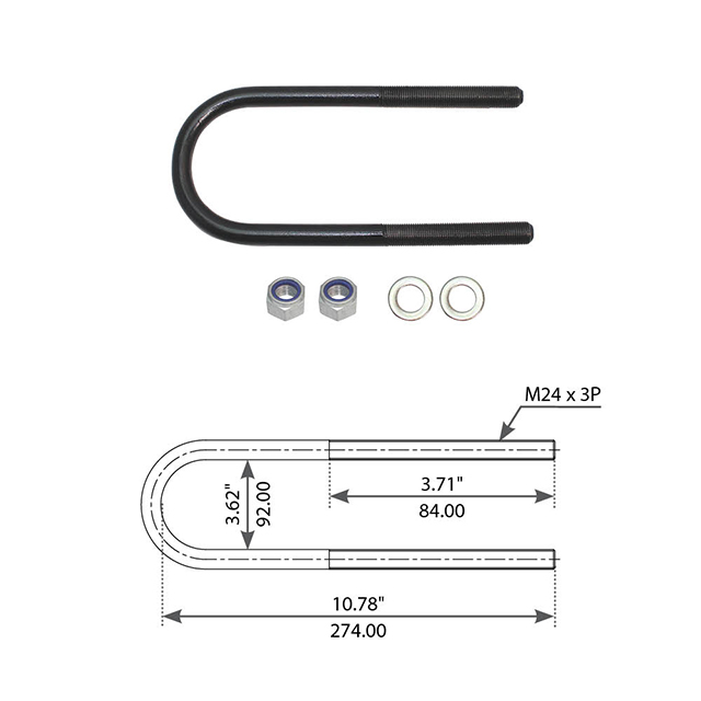 U Bolt Assembly - M24X3 - 274MM U/H - To Suit VOLVO