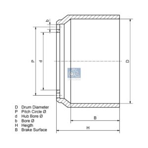DT Spare Parts 1.18705 Brake drum, D: 413 mm, 10 bores, b: 23.5 mm, P: 335 mm, d: 295 mm, H: 253 mm, B: 195 mm